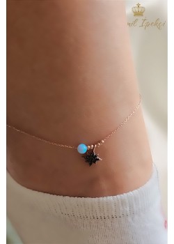 Onix Taşlı Kutup Yıldızı Motif ile Opal Toplu Gümüş Halhal