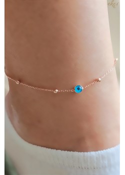 Cam Göz Nazar Boncuklu Gümüş Rose Halhal