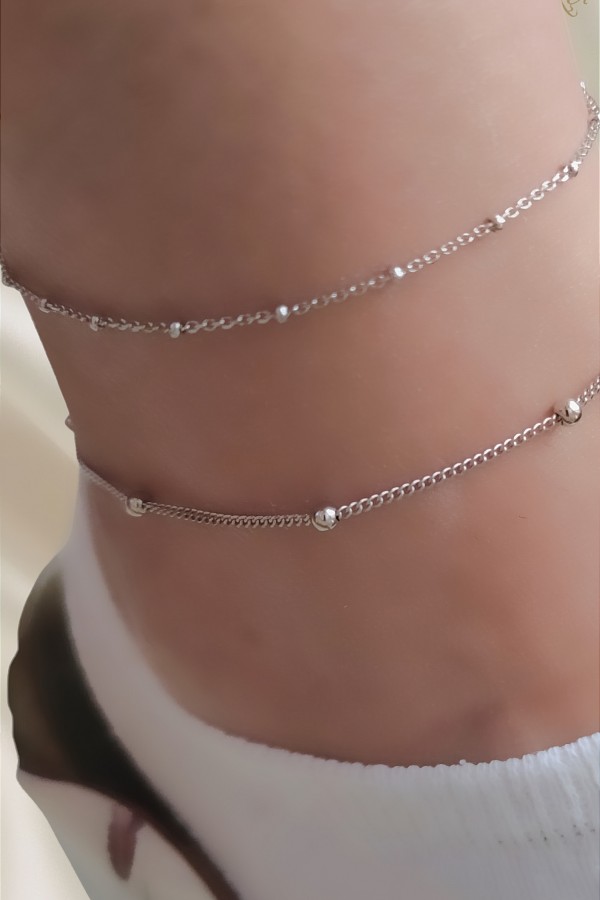 Minik Topçuklarla Süslü Taşsız Gümüş Halhal Serisi