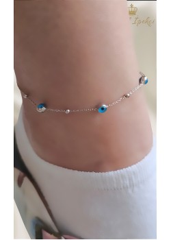 Cam Göz Nazar Boncuklu Gümüş Halhal