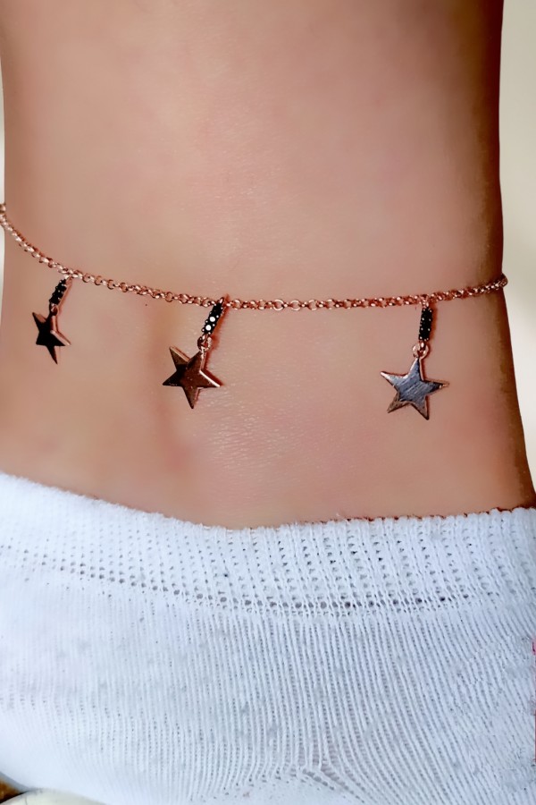 Yıldız Motif Onix Taşlı Gümüş Halhal