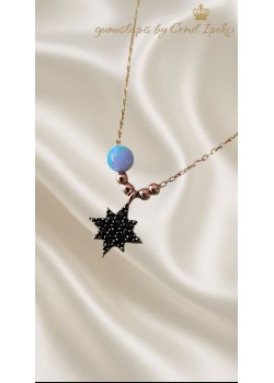 Onix Taşlı Kutup Yıldızı Motif ile Opal Toplu Gümüş Halhal