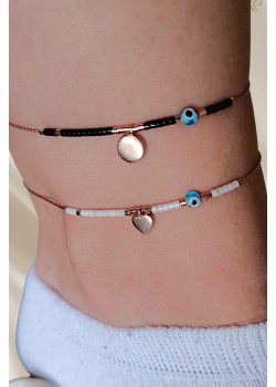 Cam Göz Nazar Boncuklu Taşlı Gümüş Halhal Serisi