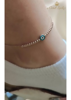 Mine Nazar Boncuklu İki Renkli Gümüş Halhal