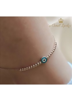 Mine Nazar Boncuklu İki Renkli Gümüş Halhal