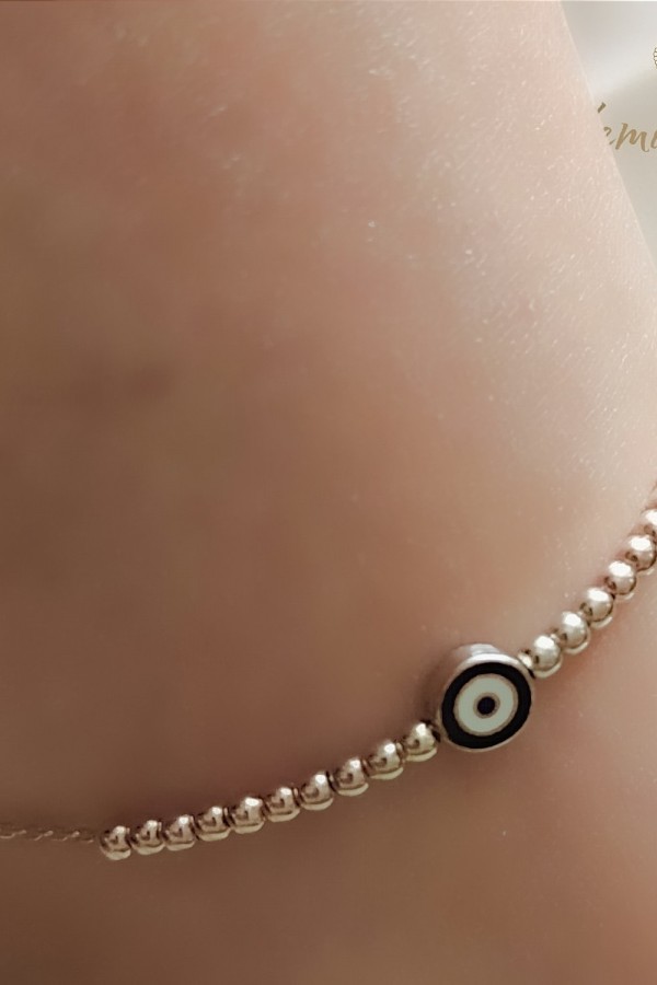 Mine Nazar Boncuklu İki Renkli Gümüş Halhal