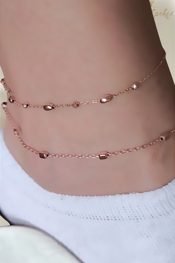 Topçuklarla Süslü Taşsız Gümüş Rose Halhal Serisi