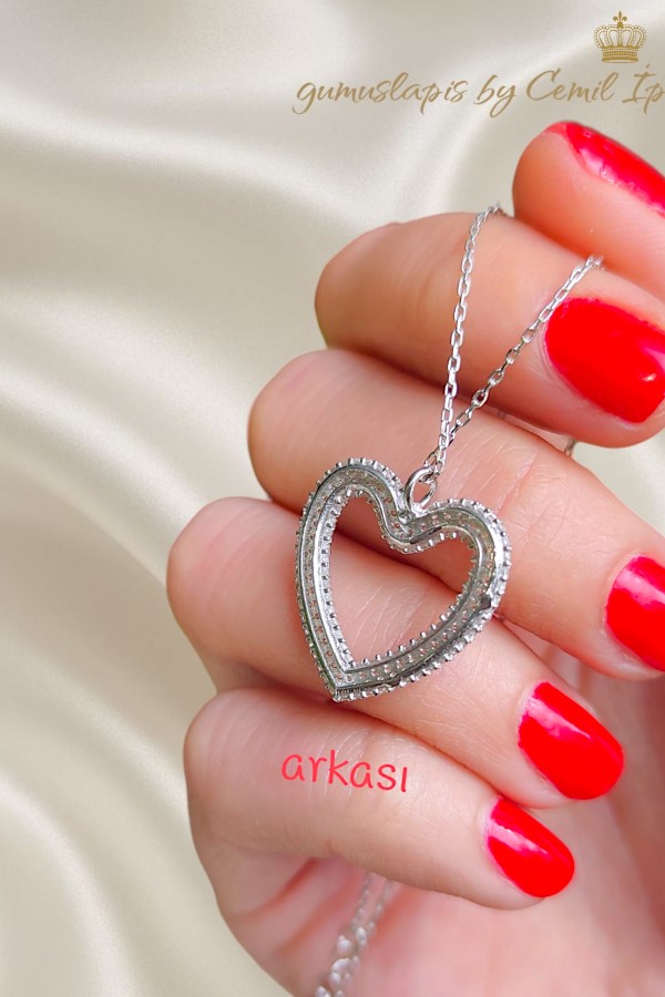İçi Boş Kalp Motif Büyük Boy Gümüş Kolye