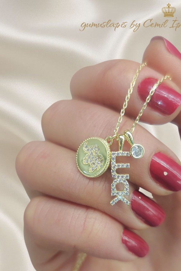 Şans Yazılı Fil Motif Gümüş Kolye 