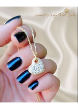 Bombeli Kalp Motif Gümüş Kolye 