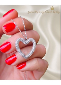 İçi Boş Kalp Motif Büyük Boy Gümüş Kolye