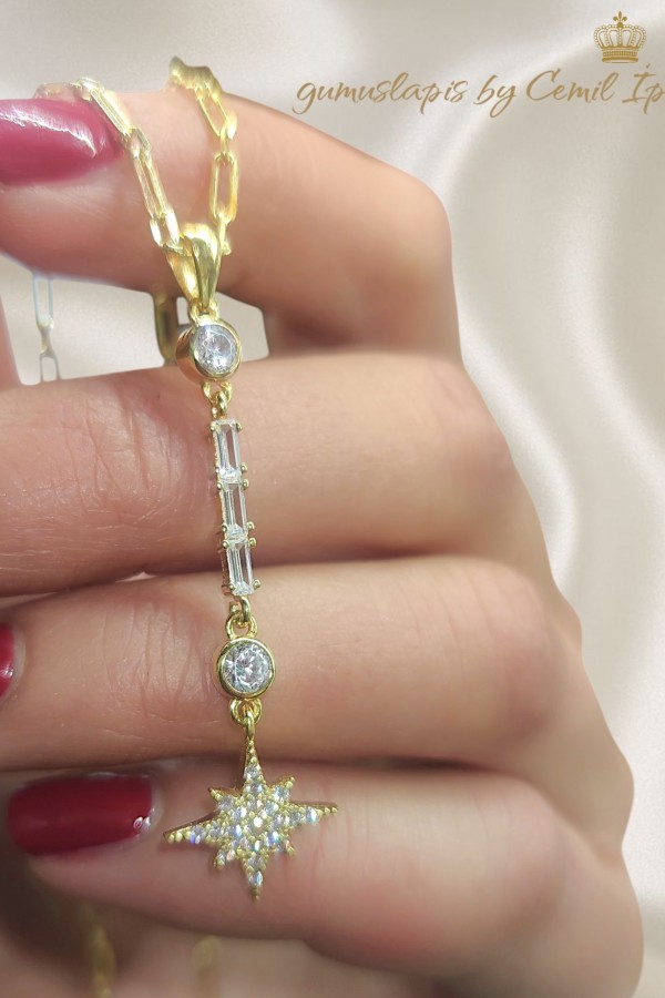 Kutup Yıldızı Motif Gümüş Kolye 