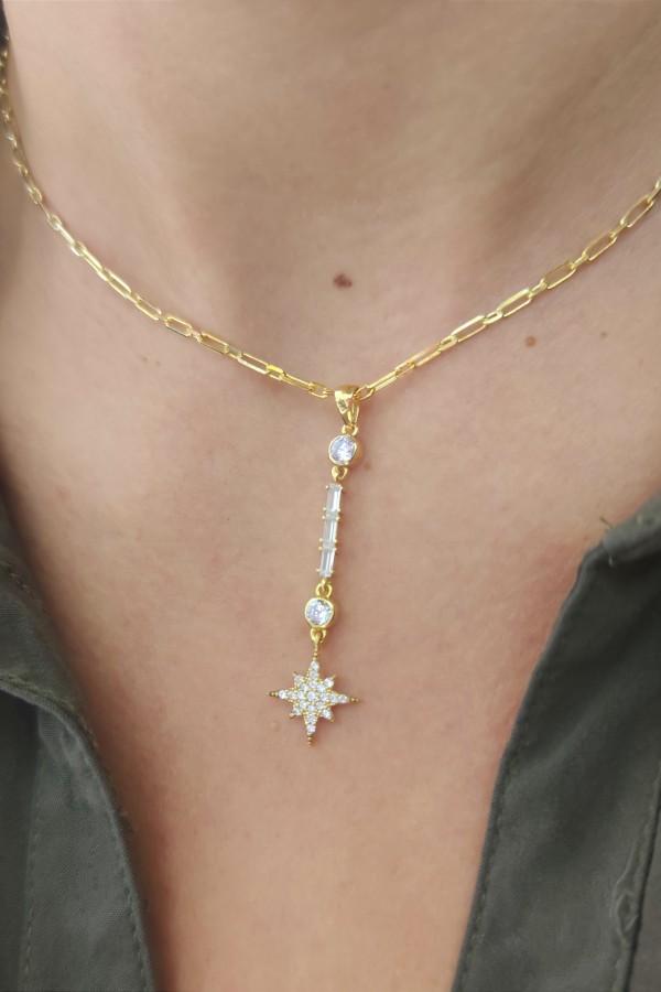 Kutup Yıldızı Motif Gümüş Kolye 