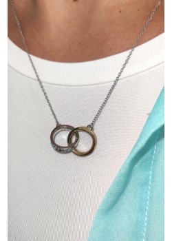 Sarı Beyaz Halka Motif Gümüş Kolye 