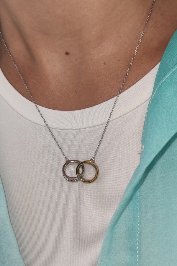 Sarı Beyaz Halka Motif Gümüş Kolye 