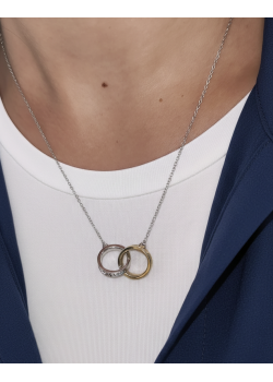 Sarı Beyaz Halka Motif Gümüş Kolye 