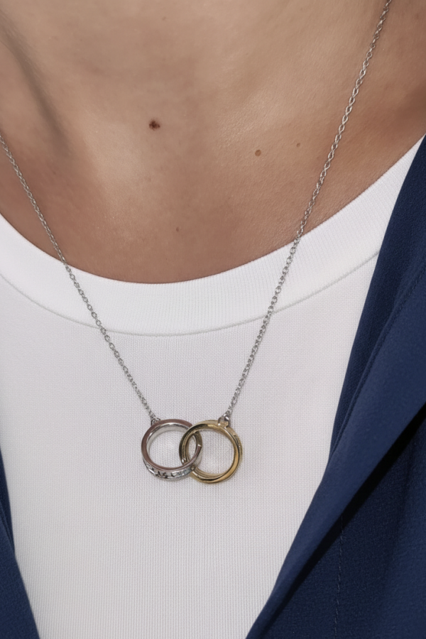 Sarı Beyaz Halka Motif Gümüş Kolye 