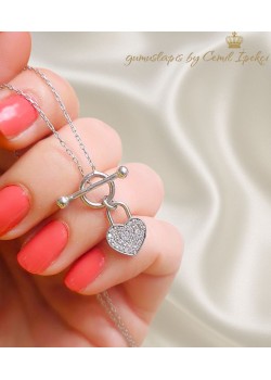 Kalp Motif Önden Kilitli Gümüş Kolye 