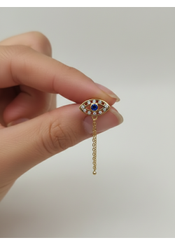 Safir Taşlı Göz Motif Arası Zincirli Gümüş Küpe Çifti 