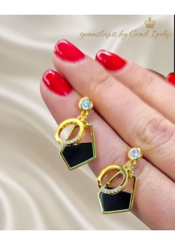 Onix Taşlı İki Parçalı Gümüş Küpe Çifti 