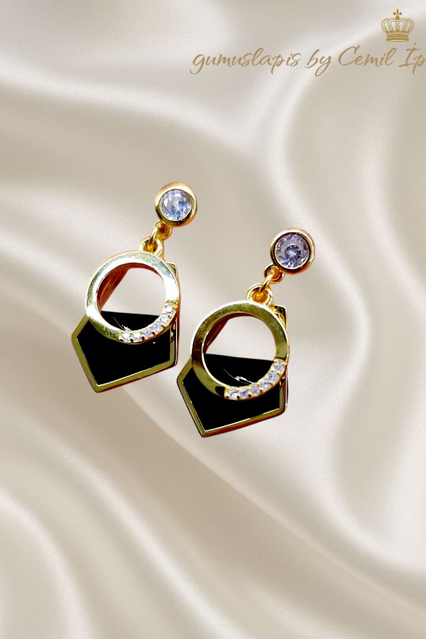 Onix Taşlı İki Parçalı Gümüş Küpe Çifti 