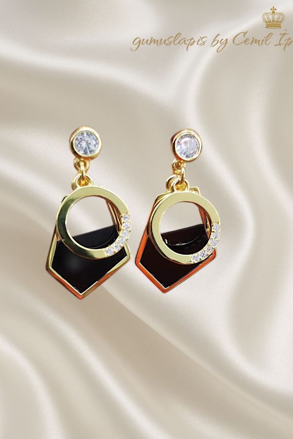 Onix Taşlı İki Parçalı Gümüş Küpe Çifti 