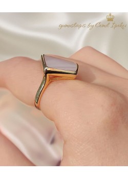 Sedef Taşlı Asimetrik Kesim Gümüş Yüzük