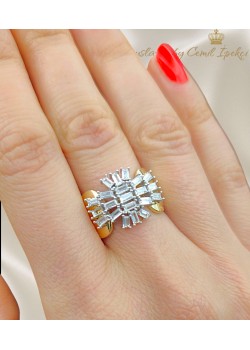 Artı Motif Baget Taşlı Gümüş Yüzük 