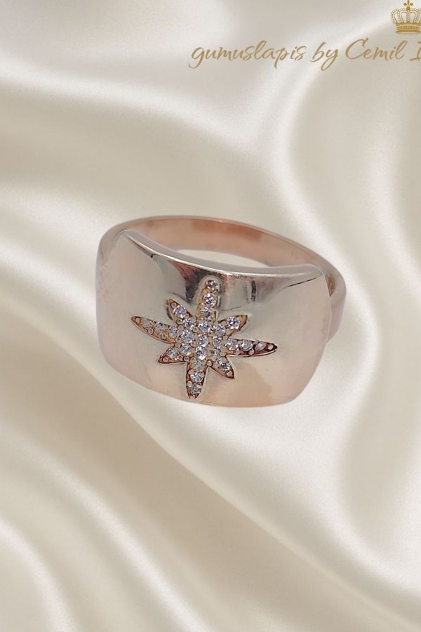 Kutup Yıldızı Motif Gümüş Plaka Yüzük