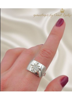 Kutup Yıldızı Motif Gümüş Plaka Yüzük