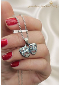 Tiyatro Maskı Taşsız Gümüş Kolye