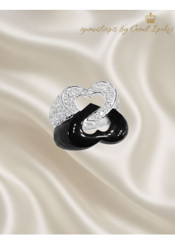 İkili Kalp Motif Onix Taşlı Gümüş Yüzük