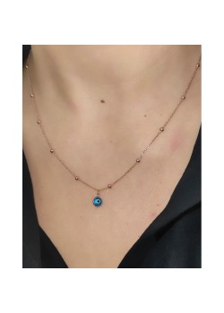 Ucu Mini Camgöz Kenarları Toplu Gümüş Zincir Kolye