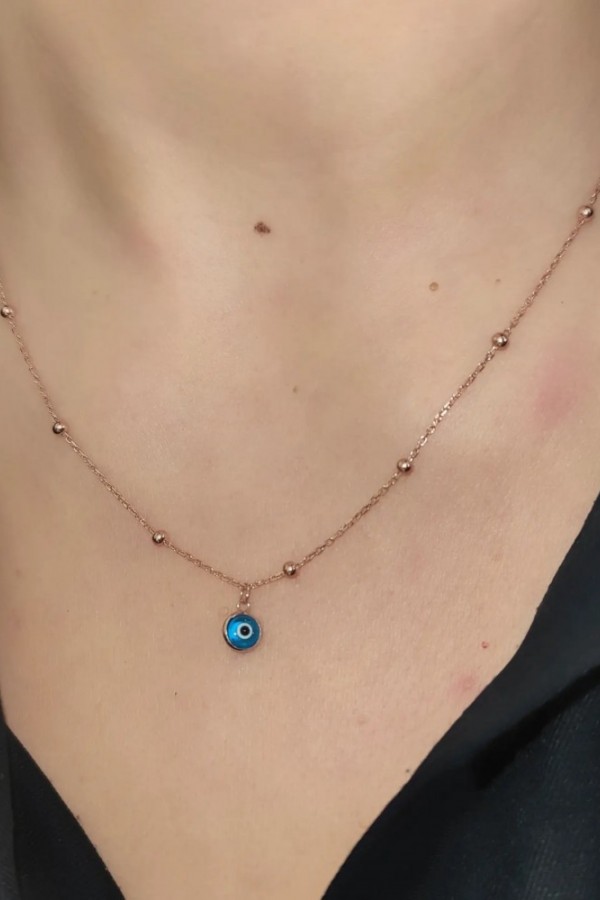 Ucu Mini Camgöz Kenarları Toplu Gümüş Zincir Kolye