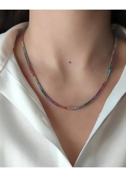 Renkli Taşlarla Süslü Gümüş Suyolu Kolye