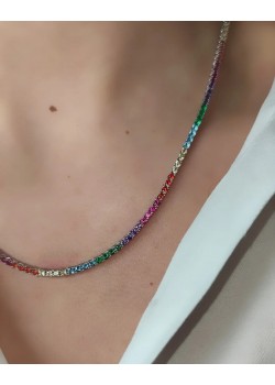 Renkli Taşlarla Süslü Gümüş Suyolu Kolye