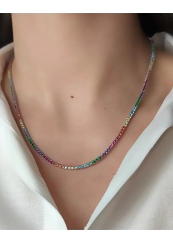 Renkli Taşlarla Süslü Gümüş Suyolu Kolye Renkli Taşlarla Süslü Gümüş Suyolu Kolye