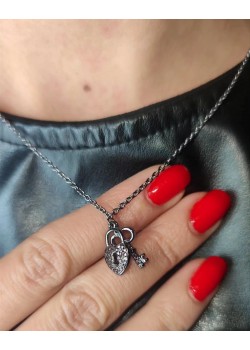 Dumanlı Kuvars Taşlı Anahtar Kilit Motif Gümüş Kolye