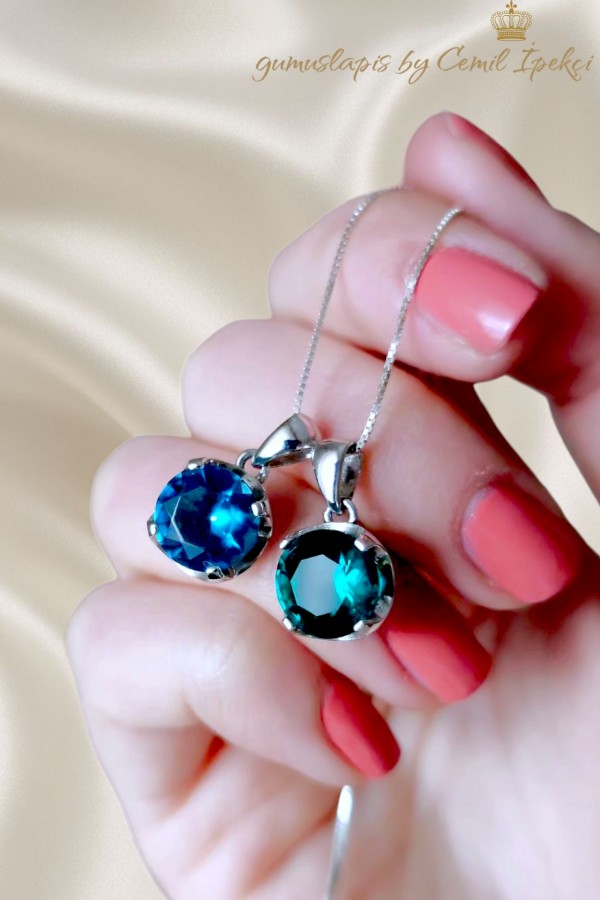Peridot ve Lab Topaz Taşlı Gümüş Kolye Serisi 