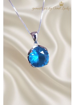 Lab Topaz Taşlı Gümüş Kolye