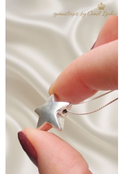 İçi Bombeli Yıldız Motif Taşsız Gümüş Kolye 