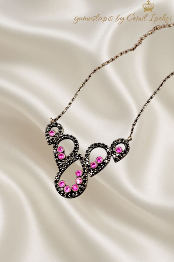 Yakut ve Onix Taşlı Gümüş Kolye 