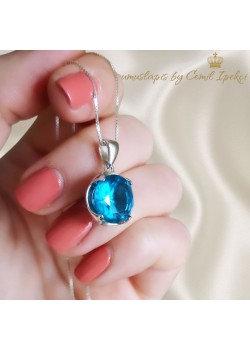 Lab Topaz Taşlı Gümüş Kolye