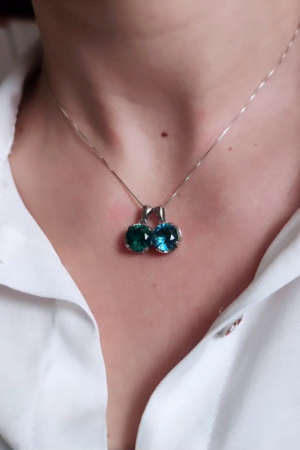 Peridot ve Lab Topaz Taşlı Gümüş Kolye Serisi 