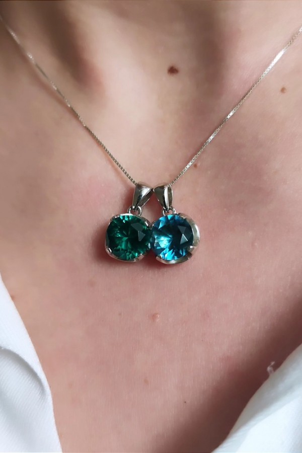 Peridot ve Lab Topaz Taşlı Gümüş Kolye Serisi 