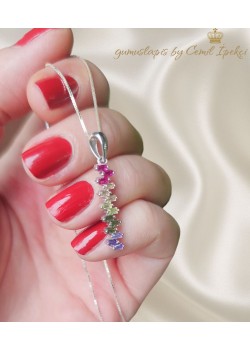 Renkli Baget Taşlı Gümüş Kolye