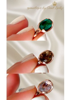 Doğal taşlı mini oval motif gümüş kolye ucu serisi