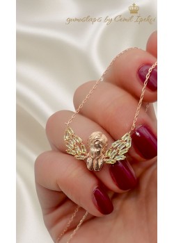 Lab Topaz Taşlı Melek Motif Gümüş Kolye