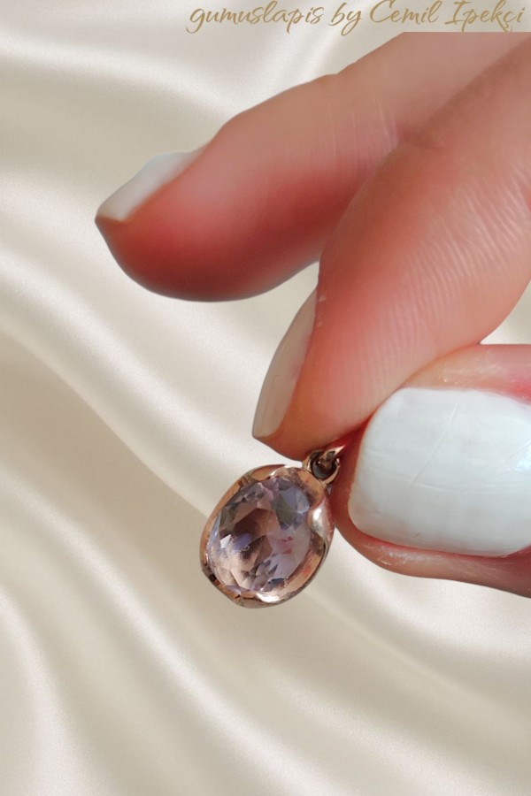 Doğal taşlı mini oval motif gümüş kolye ucu serisi