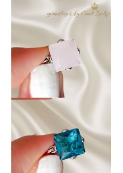 Arkası Sivri Lab Topaz ve Pembe Kuvars Taşlı Gümüş Kolye Ucu Serisi
